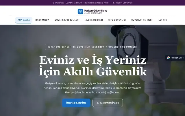 Güvenlik ve Alarm için Zigzag Mor Mavi – Güvenlik ve Alarm Web Sitesi ana sayfa görünümü