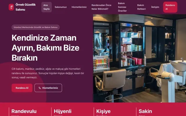 Güzellik Salonu için Blok Erik Kırmızı – Güzellik Salonu Web Sitesi ana sayfa görünümü
