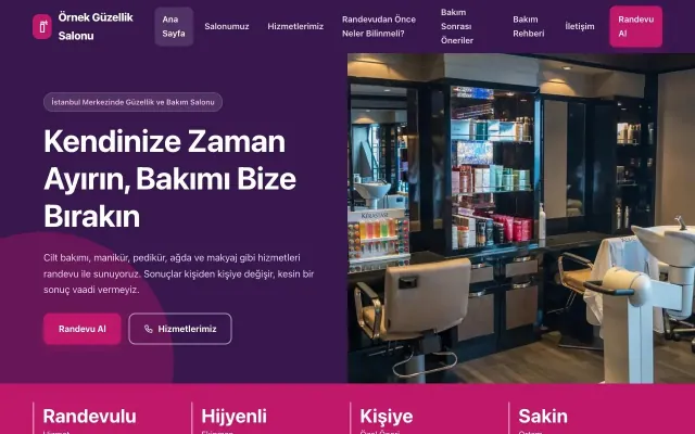 Güzellik Salonu için Blok Mor Pembe – Güzellik Salonu Web Sitesi ana sayfa görünümü