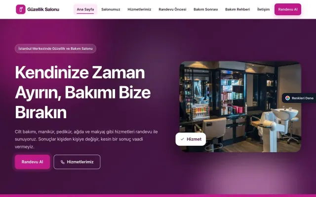 Güzellik Salonu için Hareketli Erik Pembe – Güzellik Salonu Web Sitesi ana sayfa görünümü