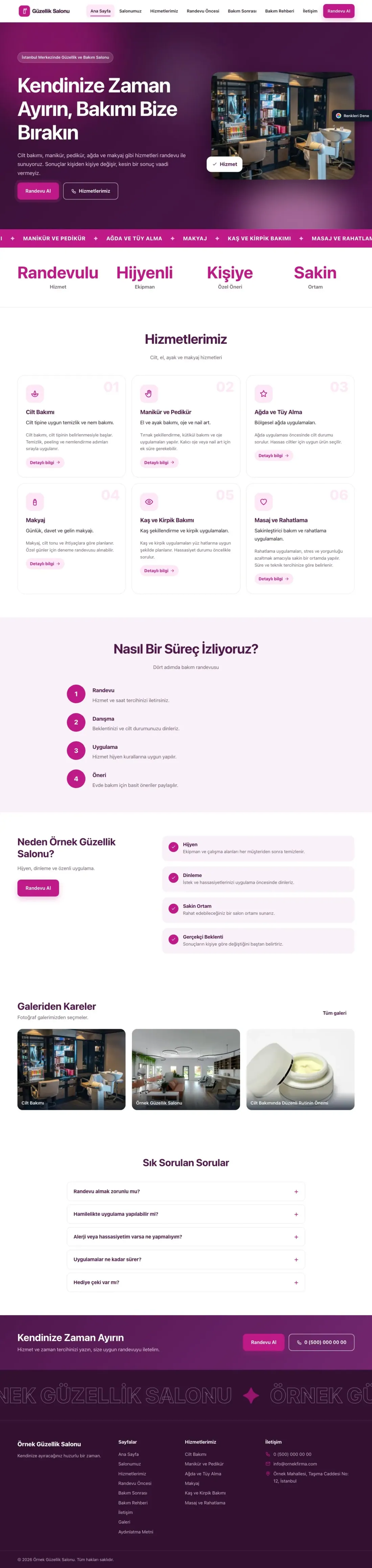 Güzellik Salonu için Hareketli Erik Pembe – Güzellik Salonu Web Sitesi ana sayfa görünümü