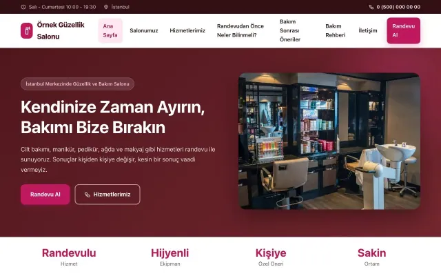 Güzellik Salonu için Klasik Bordo Pembe – Güzellik Salonu Web Sitesi ana sayfa görünümü