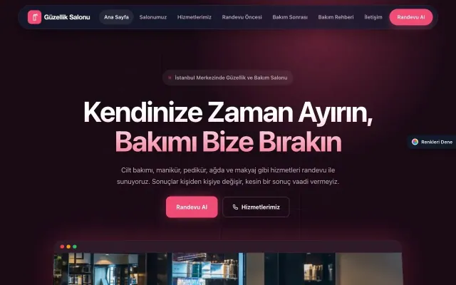 Güzellik Salonu için Koyu Modern Erik Kırmızı – Güzellik Salonu Web Sitesi ana sayfa görünümü