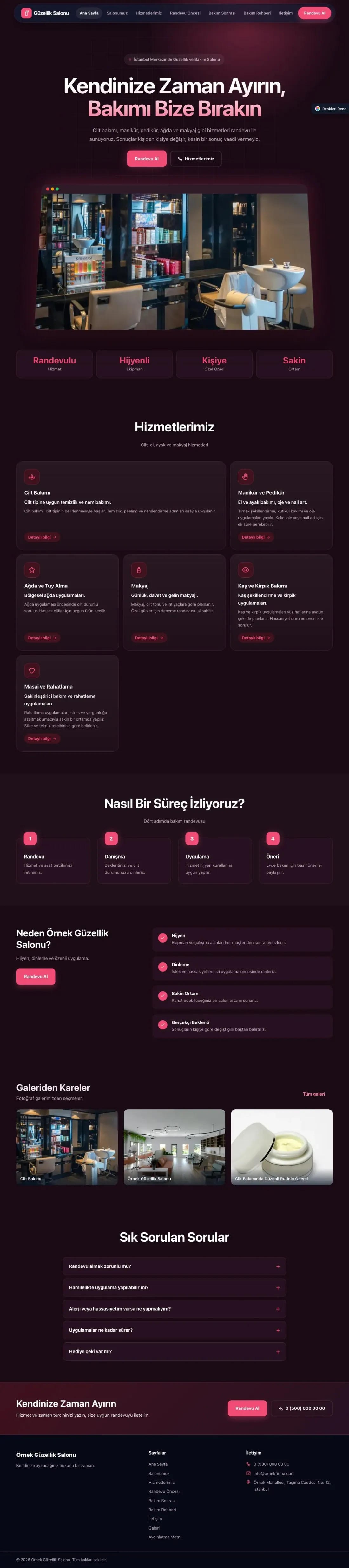 Güzellik Salonu için Koyu Modern Erik Kırmızı – Güzellik Salonu Web Sitesi ana sayfa görünümü