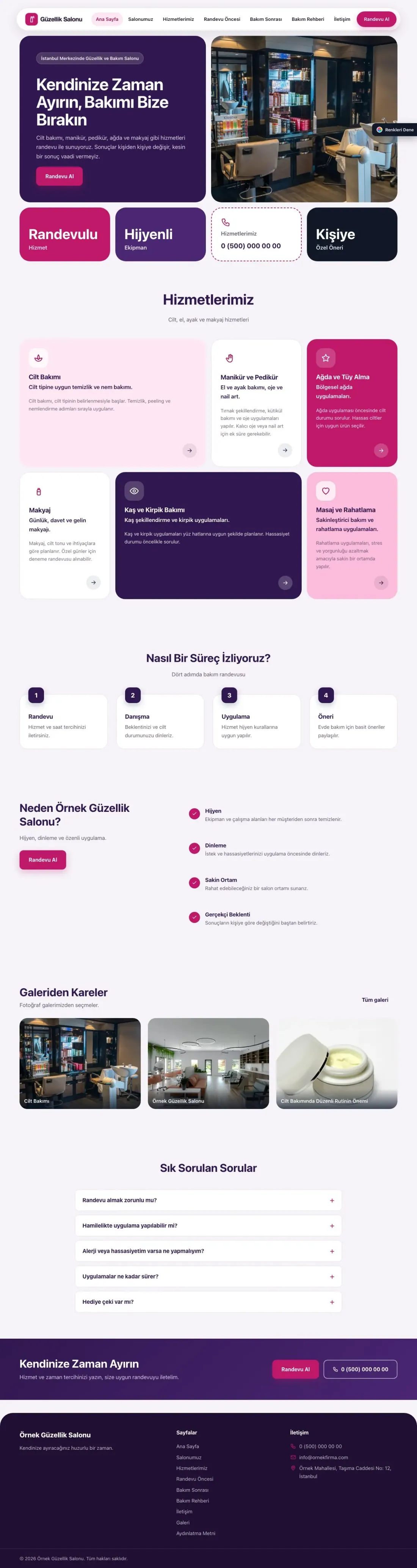Güzellik Salonu için Mozaik Mor Pembe – Güzellik Salonu Web Sitesi ana sayfa görünümü
