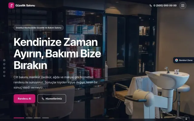 Güzellik Salonu için Tam Ekran Lacivert Pembe – Güzellik Salonu Web Sitesi ana sayfa görünümü