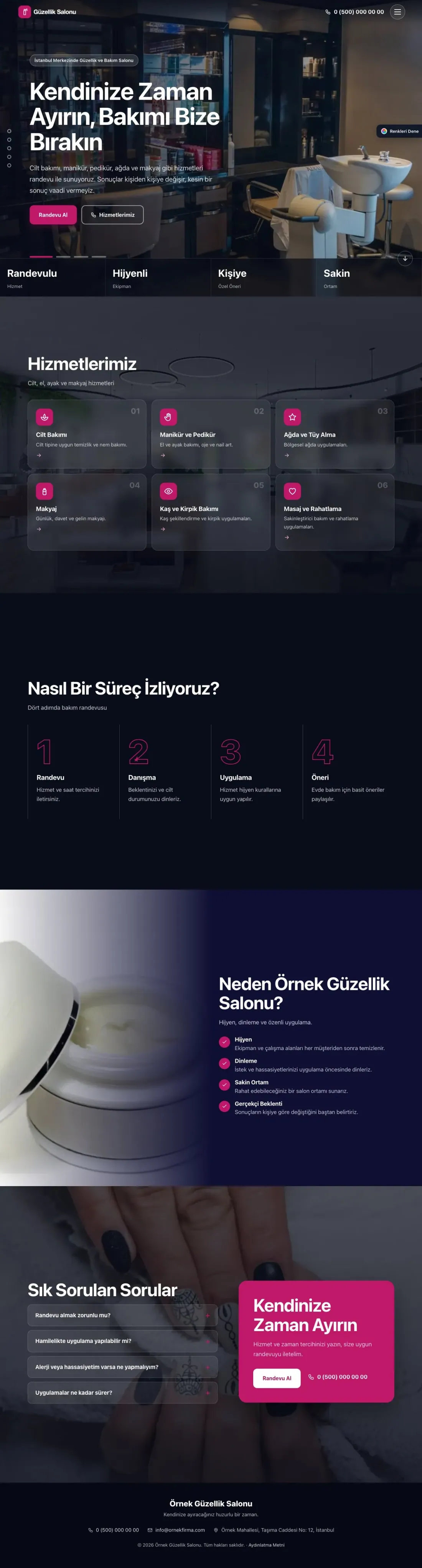 Güzellik Salonu için Tam Ekran Lacivert Pembe – Güzellik Salonu Web Sitesi ana sayfa görünümü