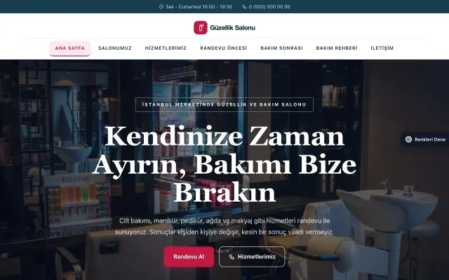 Güzellik Salonu için Zigzag Mavi Kırmızı – Güzellik Salonu Web Sitesi ana sayfa görünümü