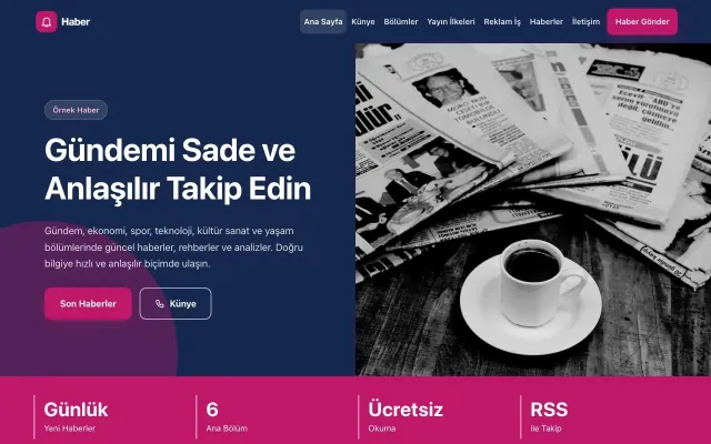 Blok Mavi Pembe – Haber Sitesi Web Sitesi ana sayfa görünümü