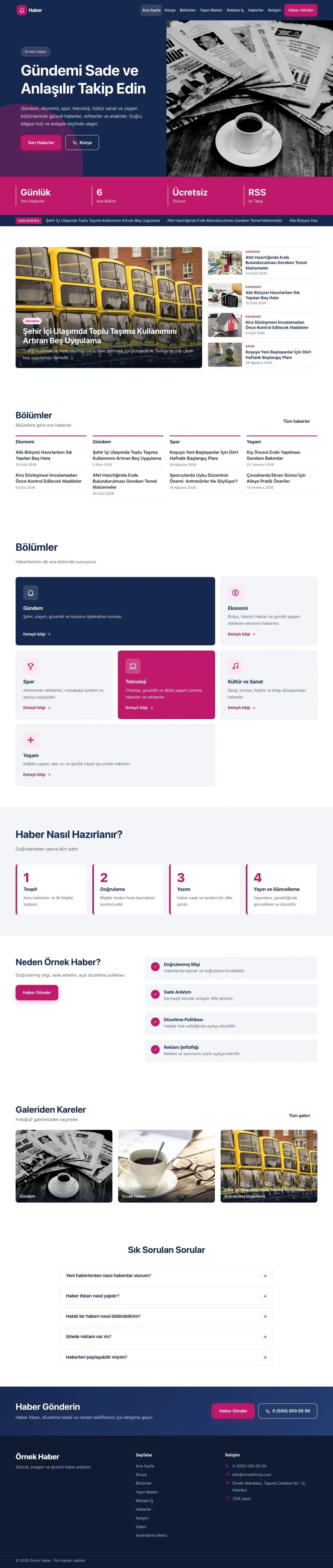 Blok Mavi Pembe – Haber Sitesi Web Sitesi ana sayfa görünümü