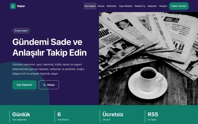 Blok Mor Turkuaz – Haber Sitesi Web Sitesi ana sayfa görünümü