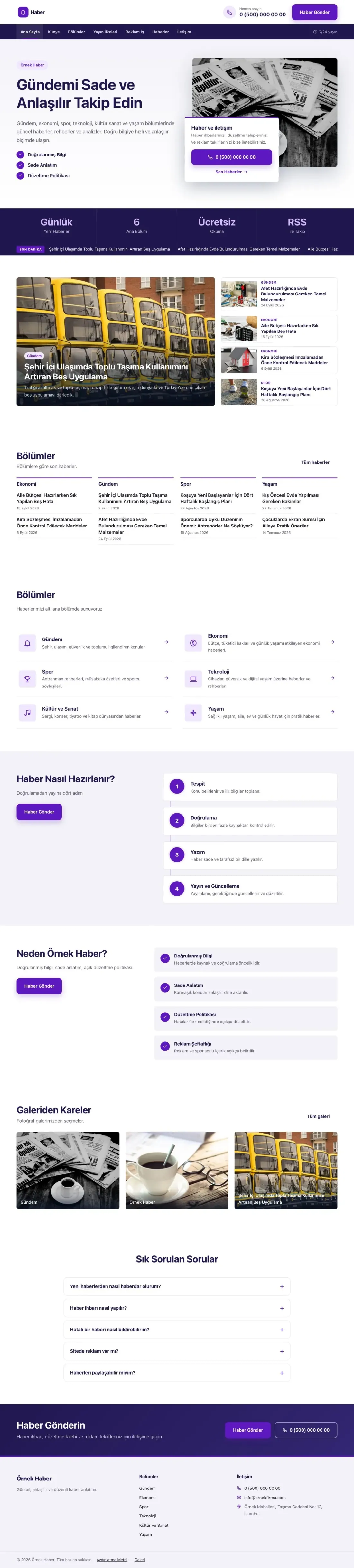 Bölünmüş Lacivert Mor – Haber Sitesi Web Sitesi ana sayfa görünümü
