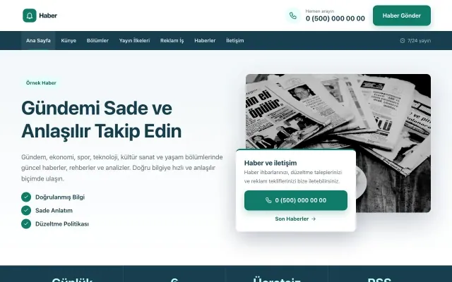 Bölünmüş Mavi Turkuaz – Haber Sitesi Web Sitesi ana sayfa görünümü