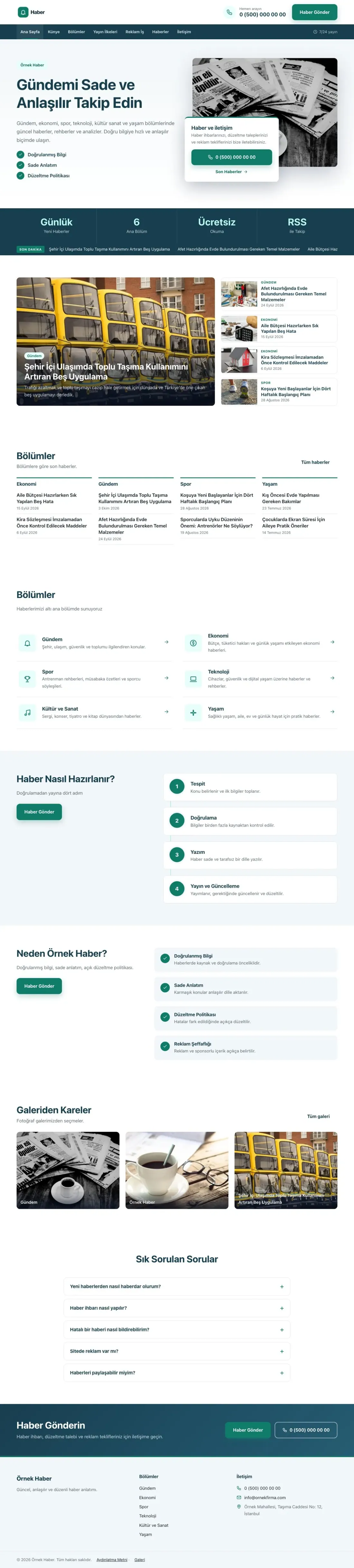 Bölünmüş Mavi Turkuaz – Haber Sitesi Web Sitesi ana sayfa görünümü