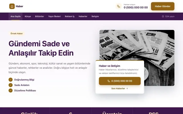 Bölünmüş Mor Turuncu – Haber Sitesi Web Sitesi ana sayfa görünümü