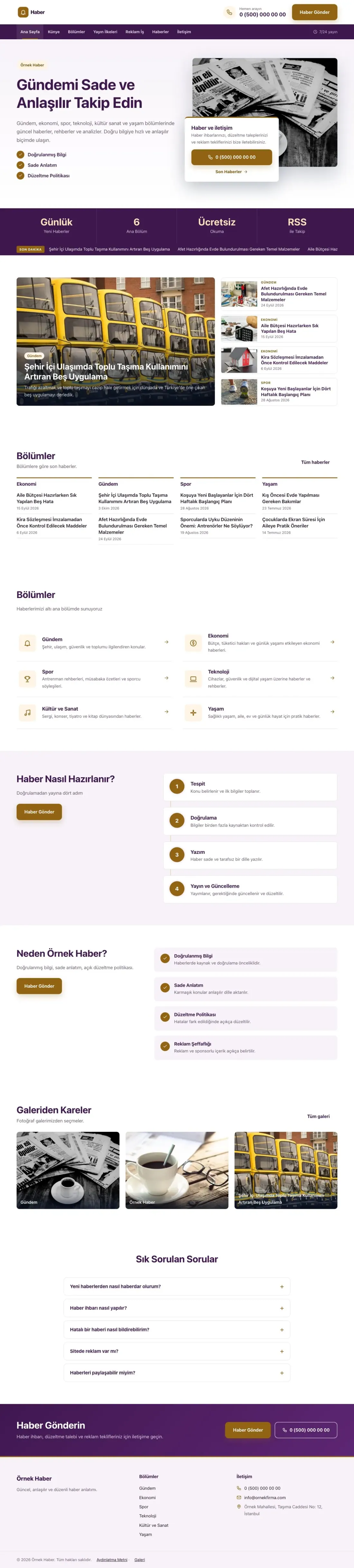 Bölünmüş Mor Turuncu – Haber Sitesi Web Sitesi ana sayfa görünümü