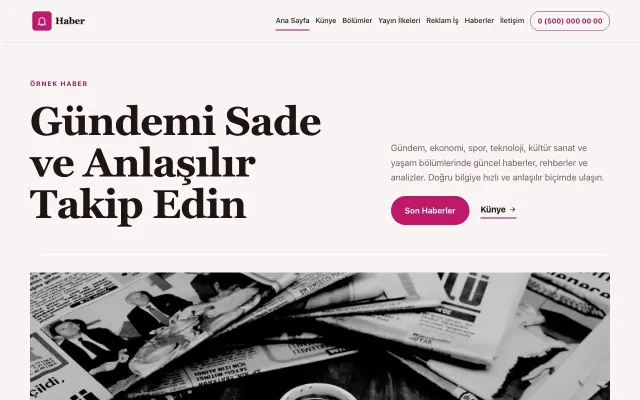Dergi Editoryal Bordo Pembe – Haber Sitesi Web Sitesi ana sayfa görünümü