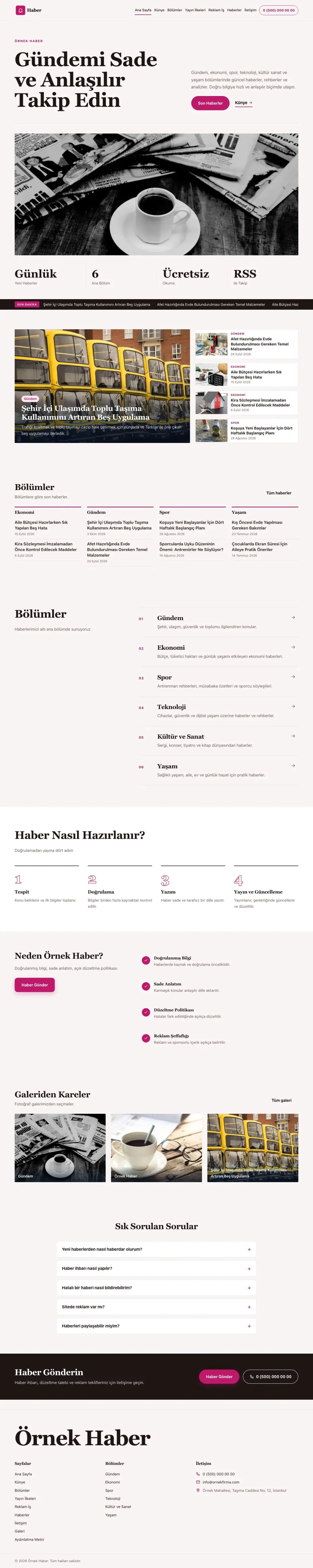 Dergi Editoryal Bordo Pembe – Haber Sitesi Web Sitesi ana sayfa görünümü
