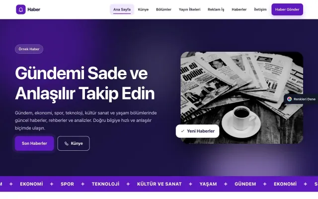 Haber Sitesi için Hareketli Lacivert Mor – Haber Sitesi Web Sitesi ana sayfa görünümü