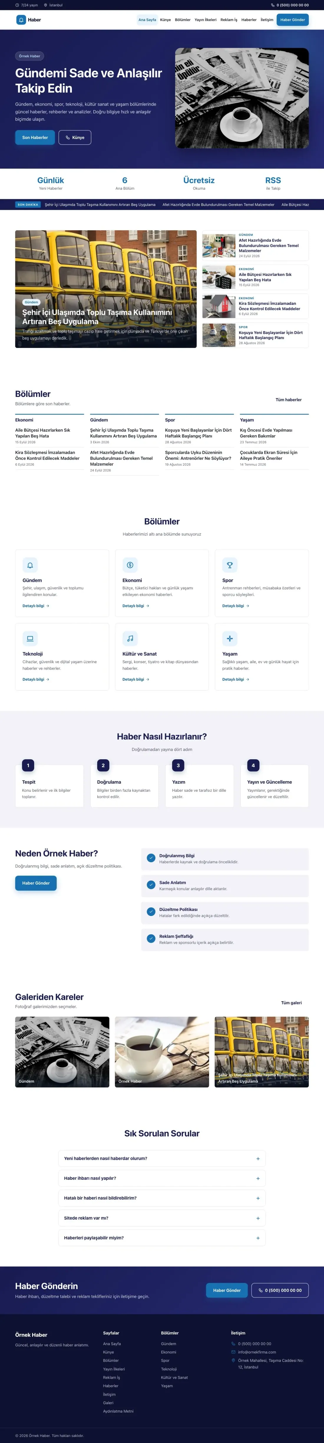 Klasik Lacivert Mavi – Haber Sitesi Web Sitesi ana sayfa görünümü