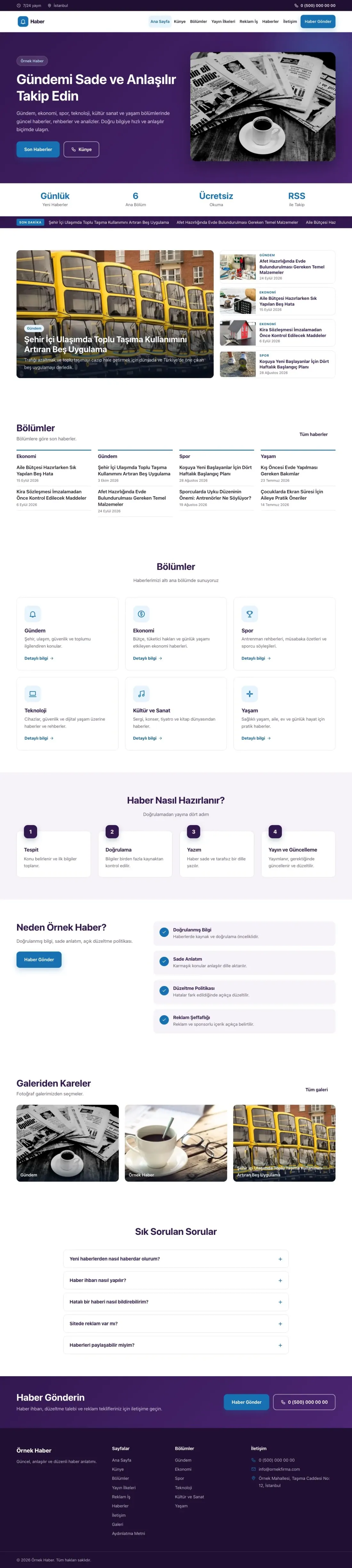Klasik Mor Mavi – Haber Sitesi Web Sitesi ana sayfa görünümü