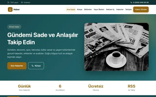 Klasik Petrol Turuncu – Haber Sitesi Web Sitesi ana sayfa görünümü
