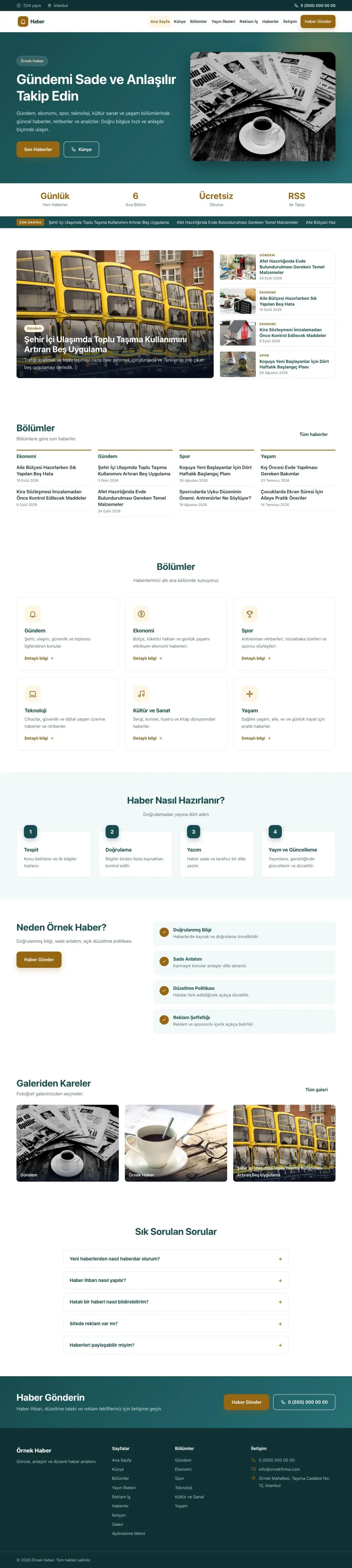 Klasik Petrol Turuncu – Haber Sitesi Web Sitesi ana sayfa görünümü