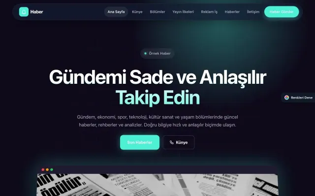 Haber Sitesi için Koyu Modern Mor Turkuaz – Haber Sitesi Web Sitesi ana sayfa görünümü