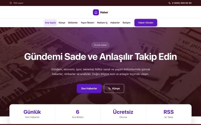 Merkez Bordo Mor – Haber Sitesi Web Sitesi ana sayfa görünümü