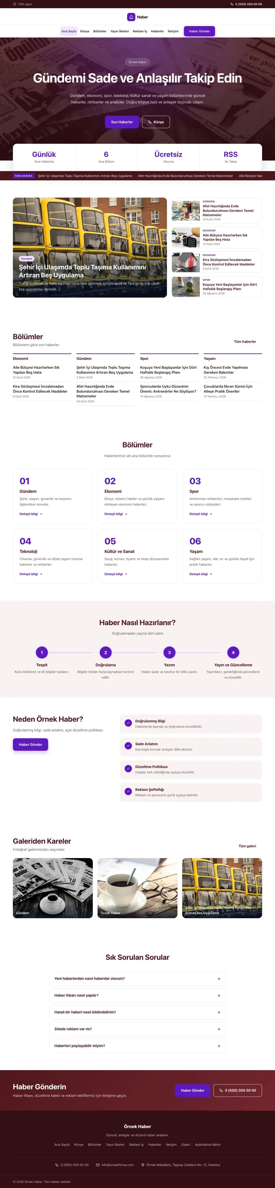 Merkez Bordo Mor – Haber Sitesi Web Sitesi ana sayfa görünümü