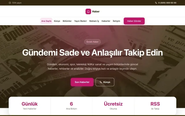 Merkez Kahve Pembe – Haber Sitesi Web Sitesi ana sayfa görünümü