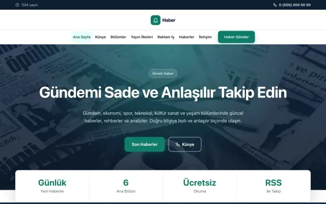 Merkez Mavi Turkuaz – Haber Sitesi Web Sitesi ana sayfa görünümü