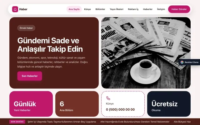 Haber Sitesi için Mozaik Bordo Pembe – Haber Sitesi Web Sitesi ana sayfa görünümü