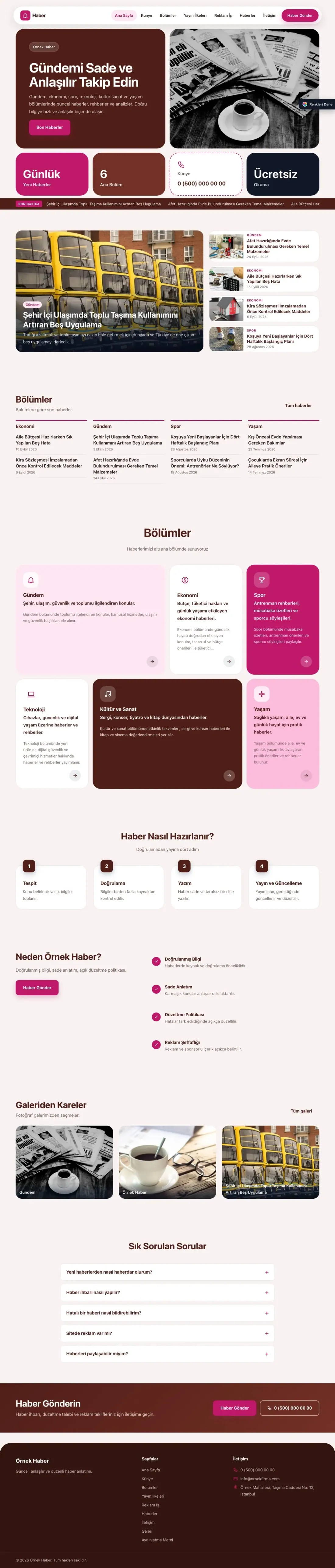 Haber Sitesi için Mozaik Bordo Pembe – Haber Sitesi Web Sitesi ana sayfa görünümü