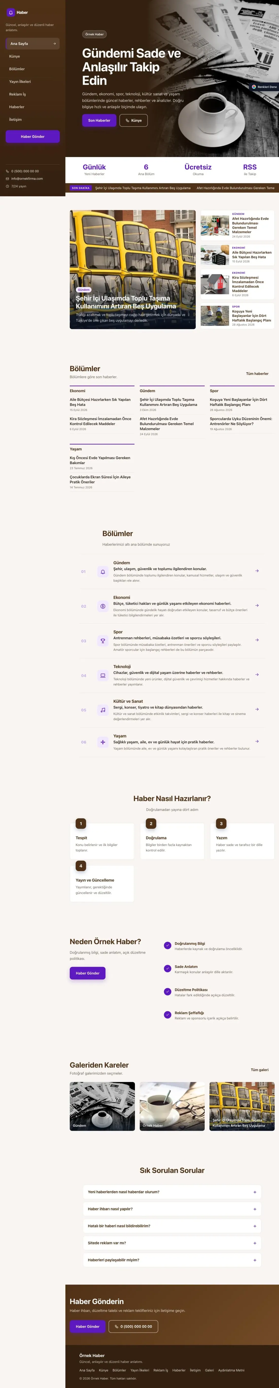 Haber Sitesi için Sol Menü Kahve Mor – Haber Sitesi Web Sitesi ana sayfa görünümü