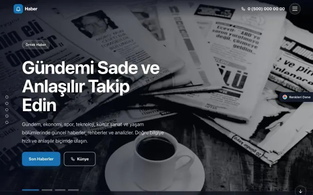 Haber Sitesi için Tam Ekran Bordo Mavi – Haber Sitesi Web Sitesi ana sayfa görünümü