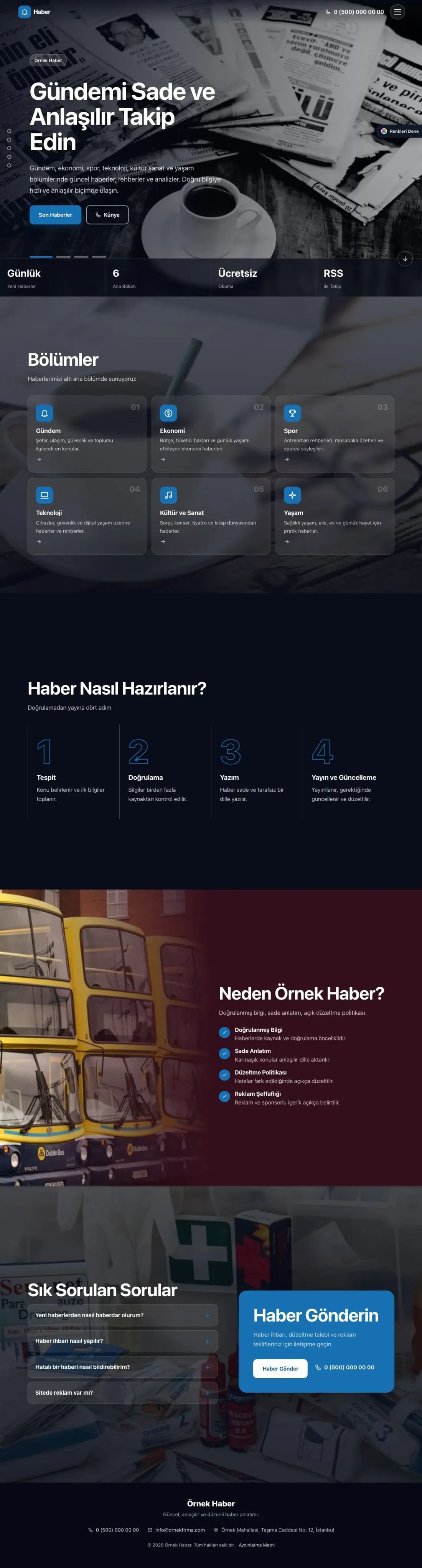 Haber Sitesi için Tam Ekran Bordo Mavi – Haber Sitesi Web Sitesi ana sayfa görünümü