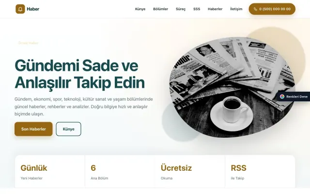 Haber Sitesi için Tek Sayfa Petrol Turuncu – Haber Sitesi Web Sitesi ana sayfa görünümü