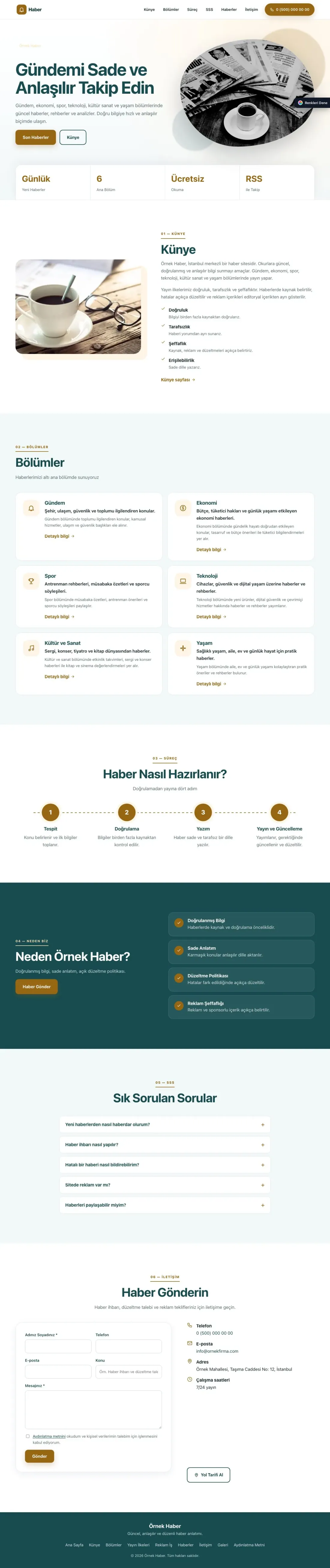 Haber Sitesi için Tek Sayfa Petrol Turuncu – Haber Sitesi Web Sitesi ana sayfa görünümü