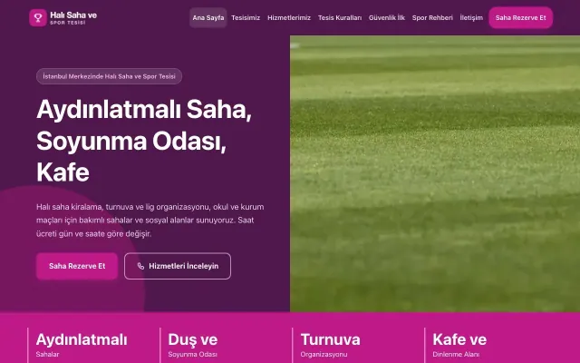 Halı Saha ve Spor Tesisi için Blok Erik Pembe – Halı Saha ve Spor Tesisi Web Sitesi ana sayfa görünümü