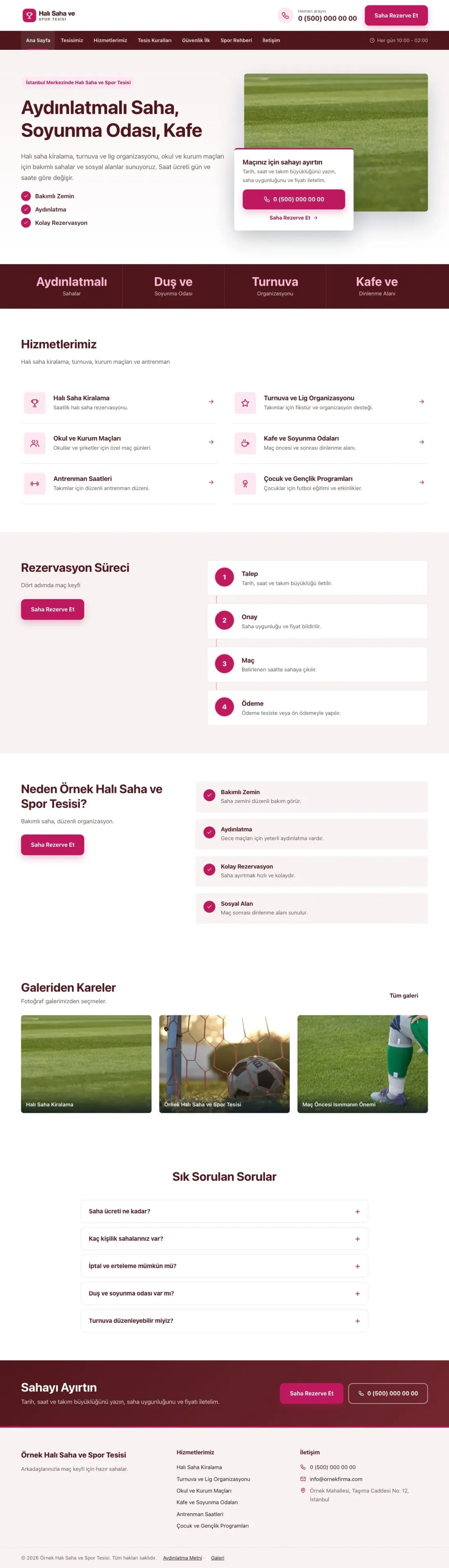 Halı Saha ve Spor Tesisi için Bölünmüş Bordo Pembe – Halı Saha ve Spor Tesisi Web Sitesi ana sayfa görünümü