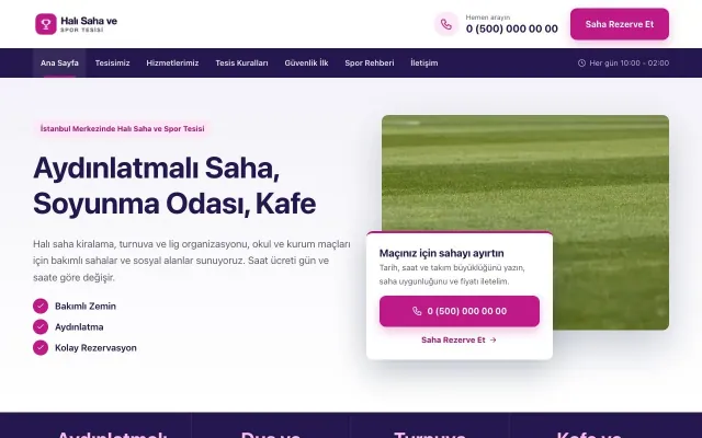 Halı Saha ve Spor Tesisi için Bölünmüş Lacivert Pembe – Halı Saha ve Spor Tesisi Web Sitesi ana sayfa görünümü