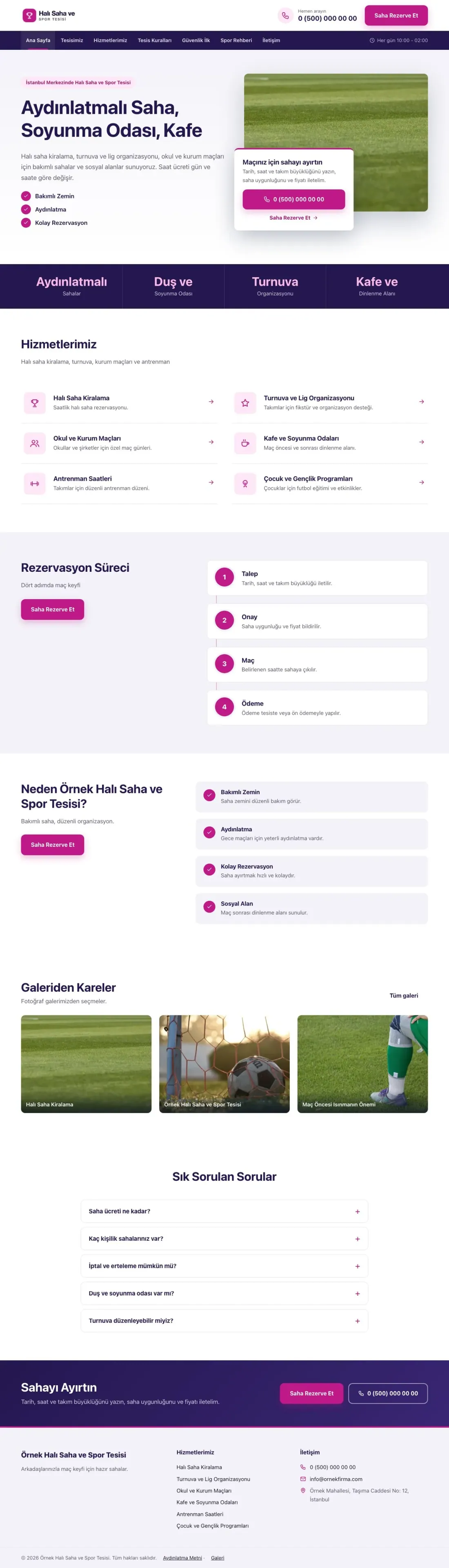 Halı Saha ve Spor Tesisi için Bölünmüş Lacivert Pembe – Halı Saha ve Spor Tesisi Web Sitesi ana sayfa görünümü