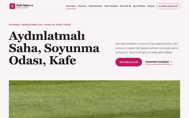Halı Saha ve Spor Tesisi için Dergi Editoryal Bordo Pembe – Halı Saha ve Spor Tesisi Web Sitesi ana sayfa görünümü