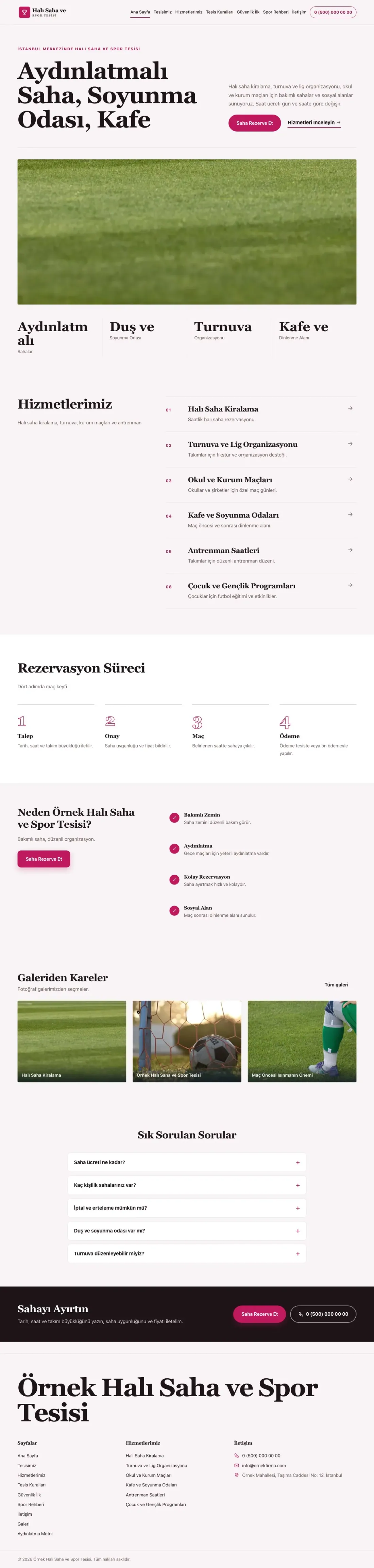 Halı Saha ve Spor Tesisi için Dergi Editoryal Bordo Pembe – Halı Saha ve Spor Tesisi Web Sitesi ana sayfa görünümü