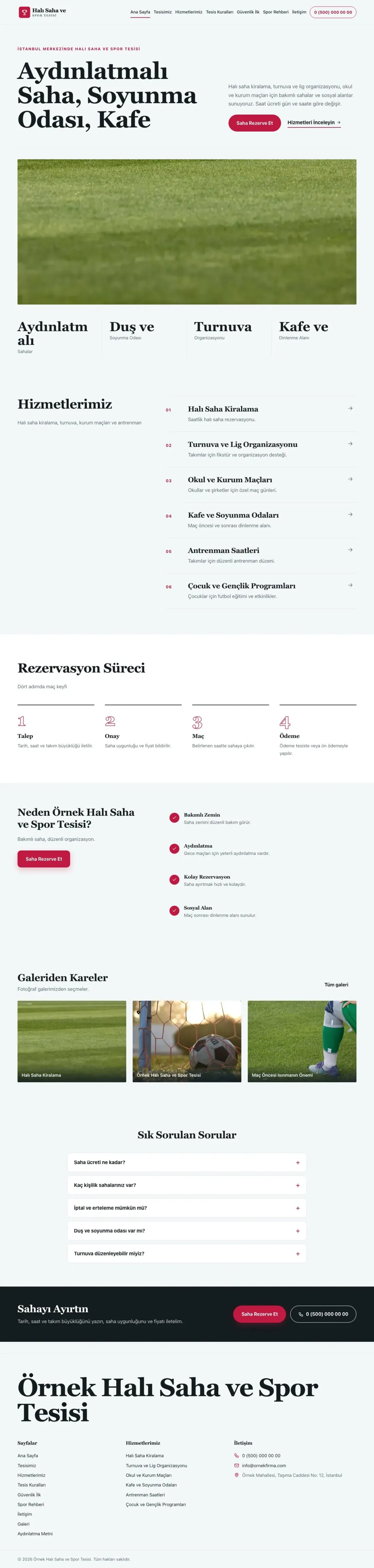 Halı Saha ve Spor Tesisi için Dergi Editoryal Mavi Kırmızı – Halı Saha ve Spor Tesisi Web Sitesi ana sayfa görünümü