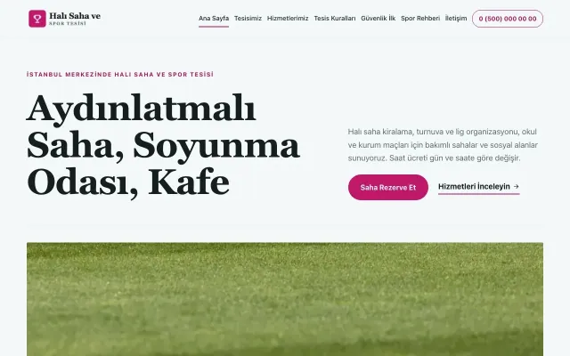 Halı Saha ve Spor Tesisi için Dergi Editoryal Petrol Pembe – Halı Saha ve Spor Tesisi Web Sitesi ana sayfa görünümü