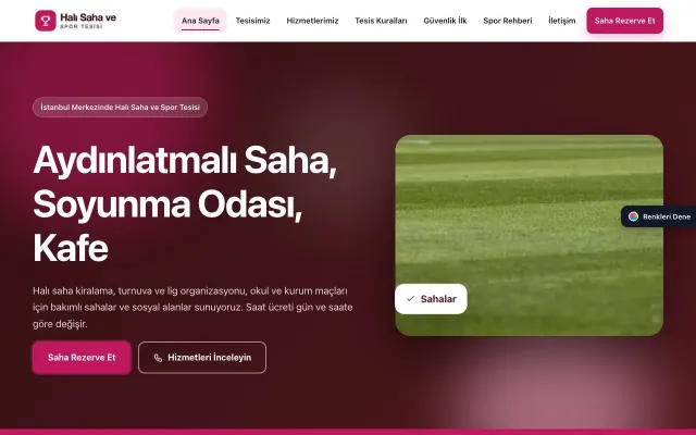 Halı Saha ve Spor Tesisi için Hareketli Bordo Pembe – Halı Saha ve Spor Tesisi Web Sitesi ana sayfa görünümü