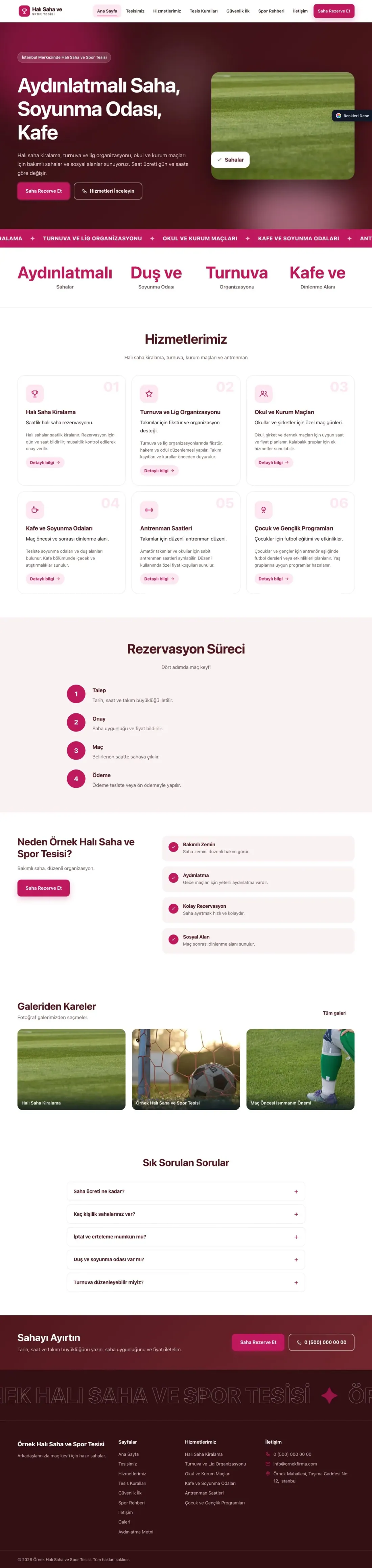 Halı Saha ve Spor Tesisi için Hareketli Bordo Pembe – Halı Saha ve Spor Tesisi Web Sitesi ana sayfa görünümü