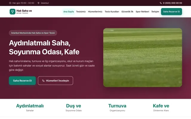 Halı Saha ve Spor Tesisi için Klasik Bordo Turkuaz – Halı Saha ve Spor Tesisi Web Sitesi ana sayfa görünümü